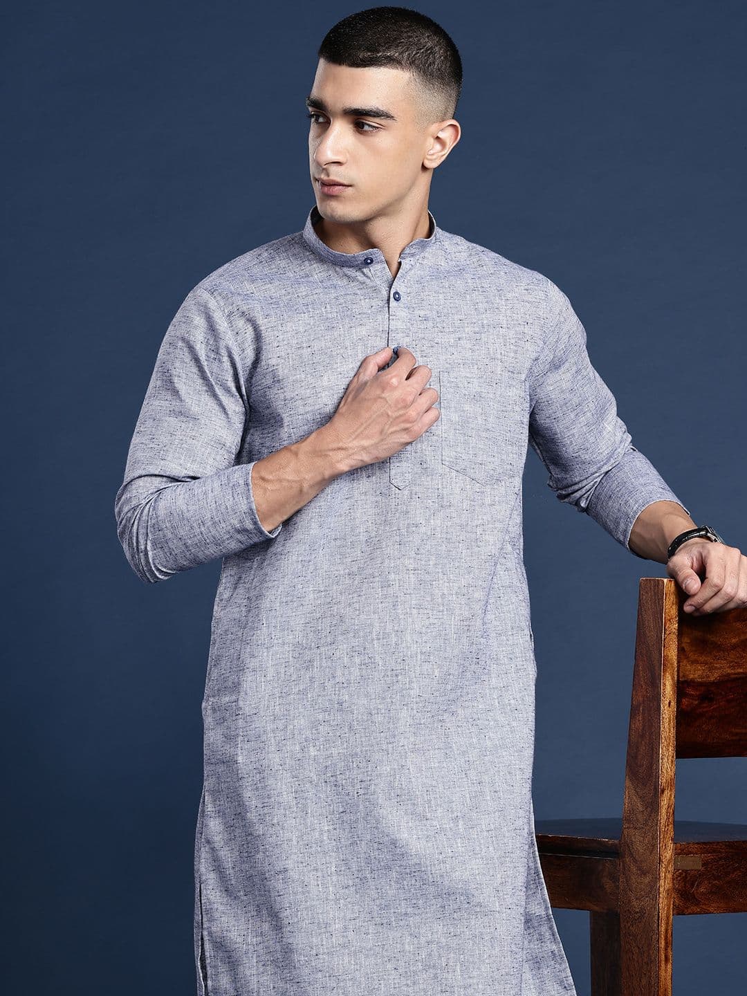 DIVISIVE Band Collar Straight Kurta - view 1