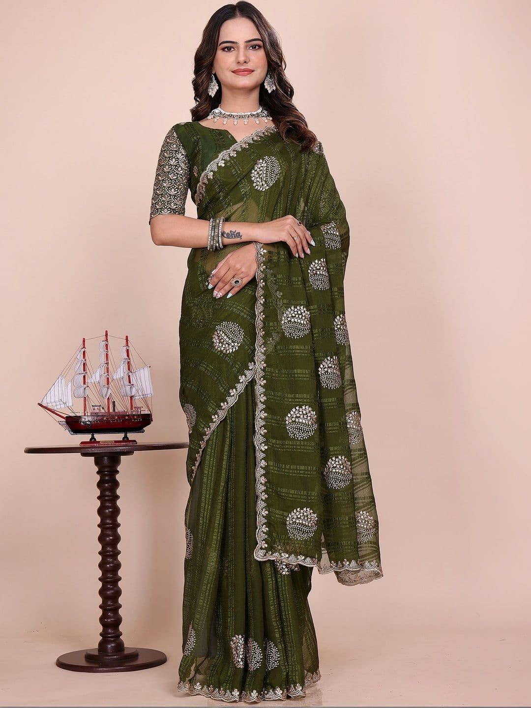 Panzora Floral Embroidered Poly Georgette Designer Saree - view 1