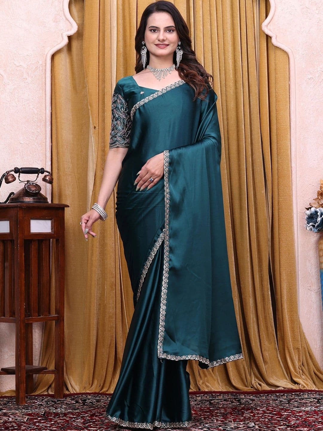 Panzora Embroidered Satin Designer Saree - view 1
