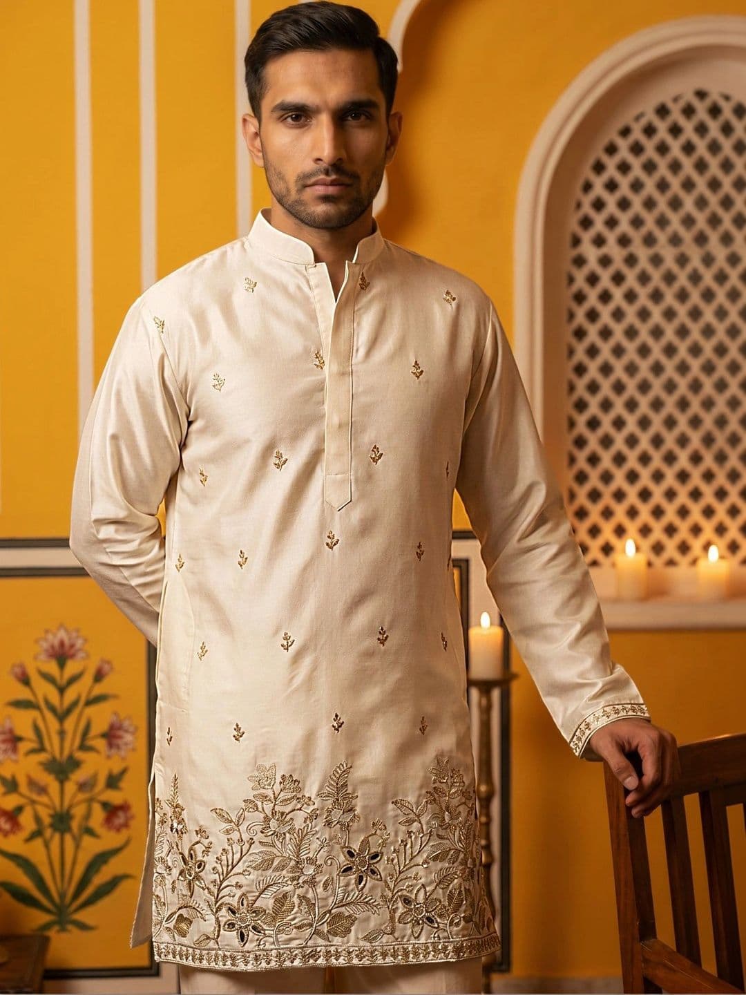 Jompers Men Embroidered Thread Work Grandeur & Majestic Artwork Kurta - view 1
