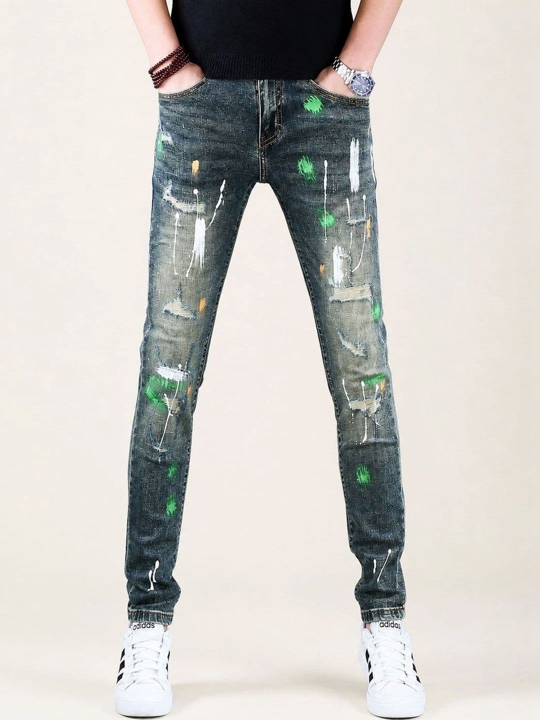 StyleCast x Revolte Men Slim Fit Mid-Rise Mildly Distressed Printed Stretchable Jeans - view 1