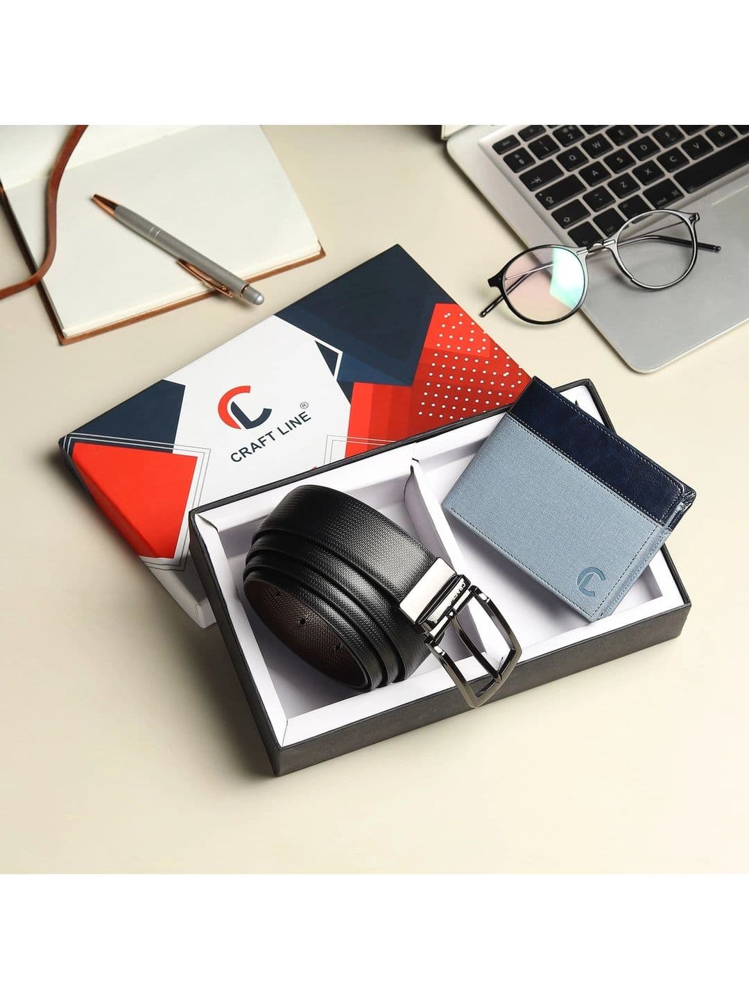 CRAFT LINE Men Colourblocked PU Two Fold Wallet With Belt - view 1