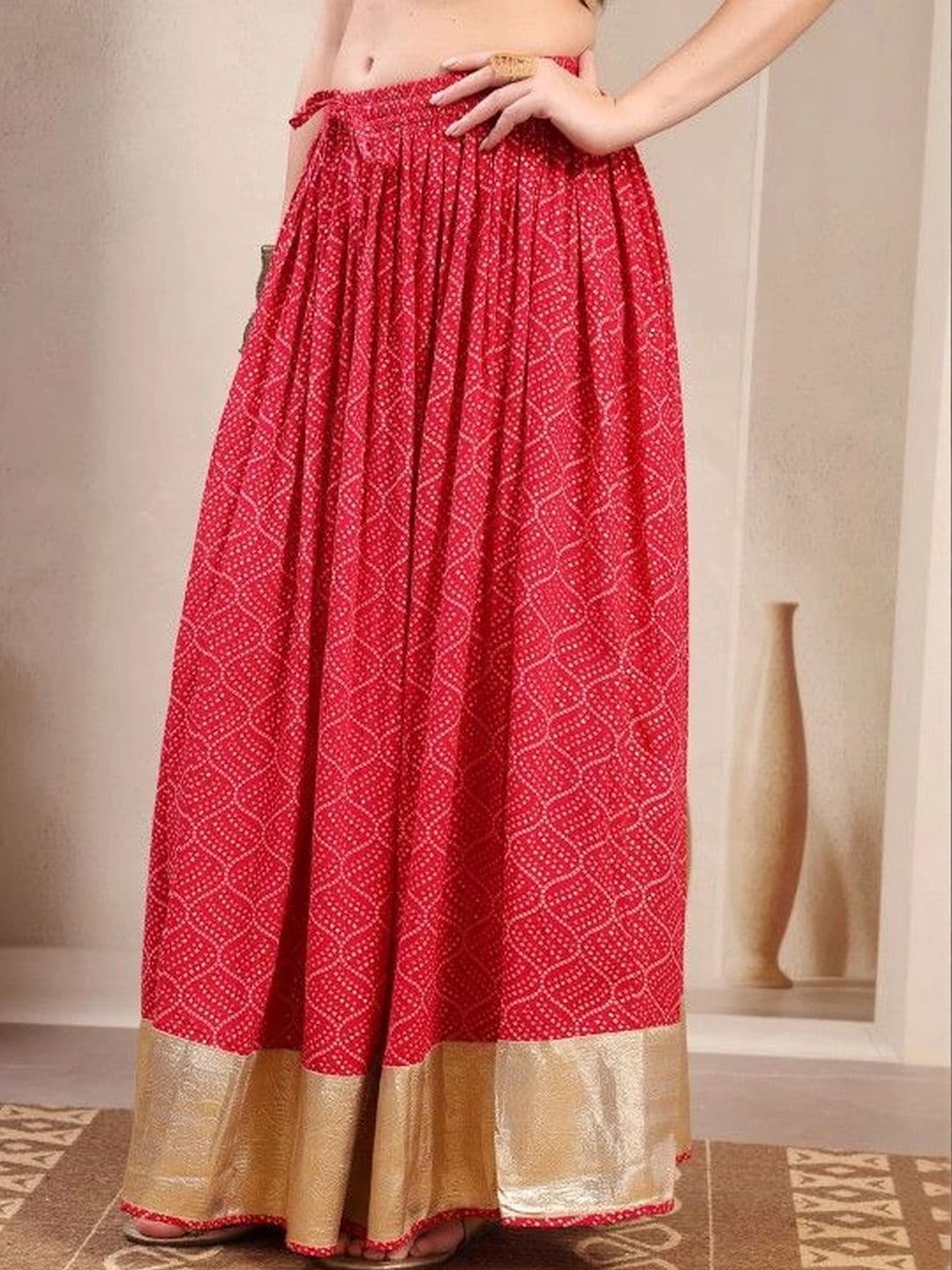 HERE&NOW Women Pure Cotton Blend Cotton Cambric Geometric Maxi Flared Skirt - view 1