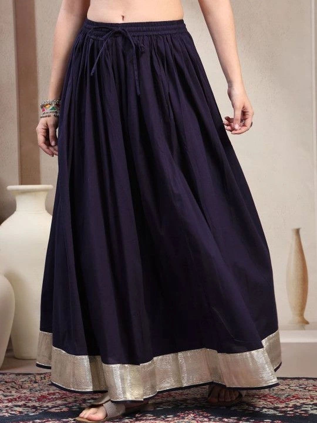 HERE&NOW Women Pure Cotton Blend Cotton Cambric Maxi Flared Skirt - view 1