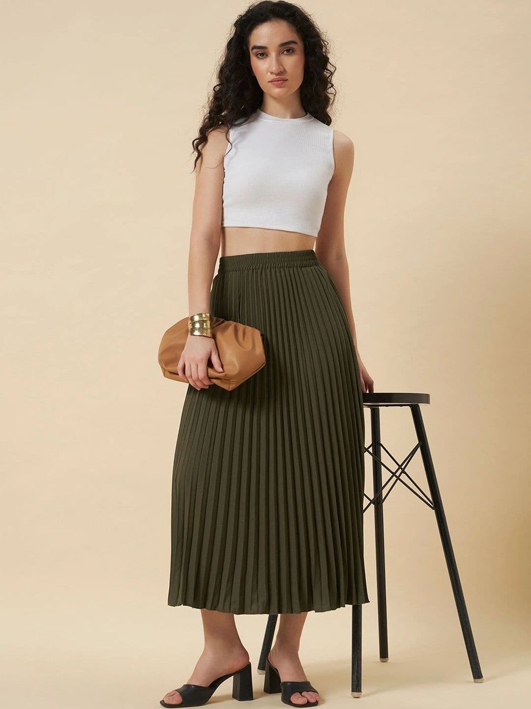 Chemistry Women Crepe Accordion Pleated Midi A-Line Skirt - view 1