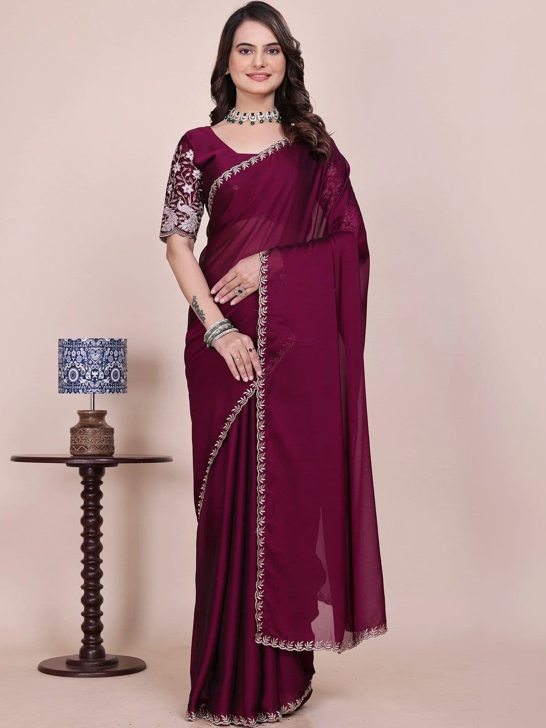 KALINI Embroidered Poly Chiffon Designer Saree - view 1