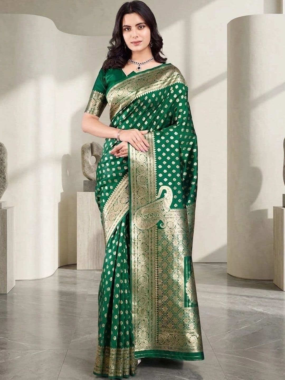 Durga Textile Woven Design Zari Silk Blend Banarasi Saree - view 1