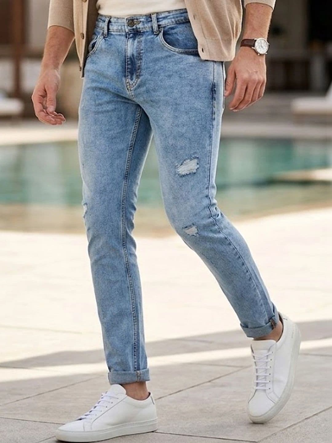 Urbano Fashion Men Slim Fit Mildly Distressed Heavy Fade Stretchable Cotton Jeans - view 1