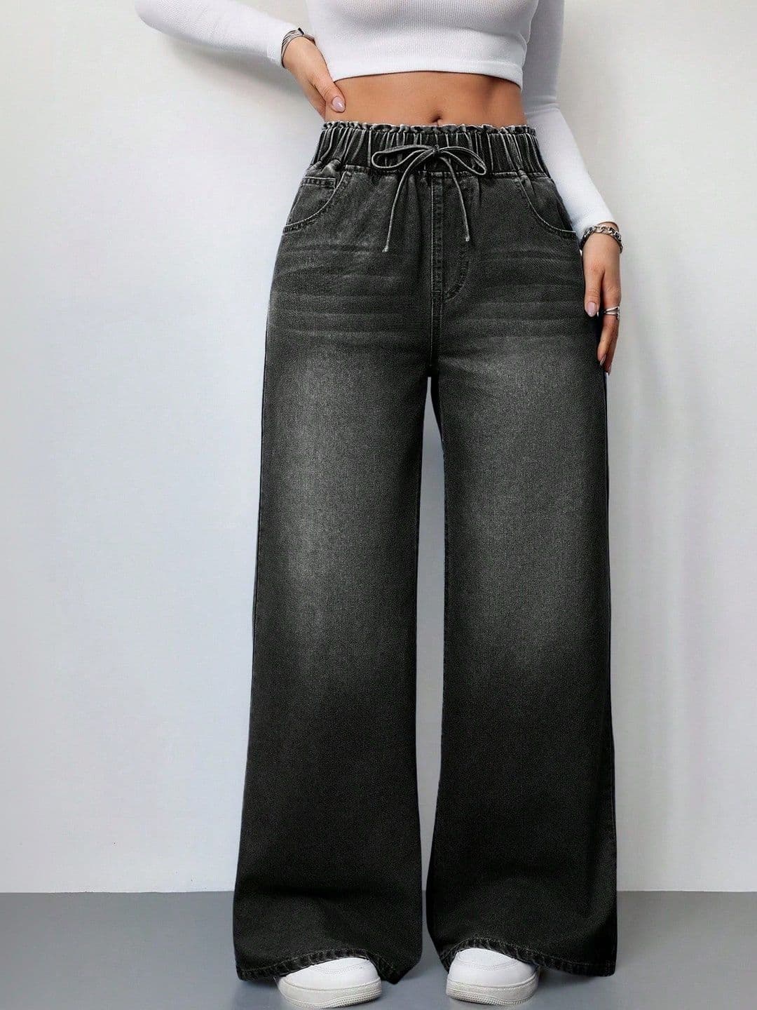 DressBerry Women Comfort Wide Leg High-Rise Heavy Fade Acid Wash Stretchable Jeans - view 1