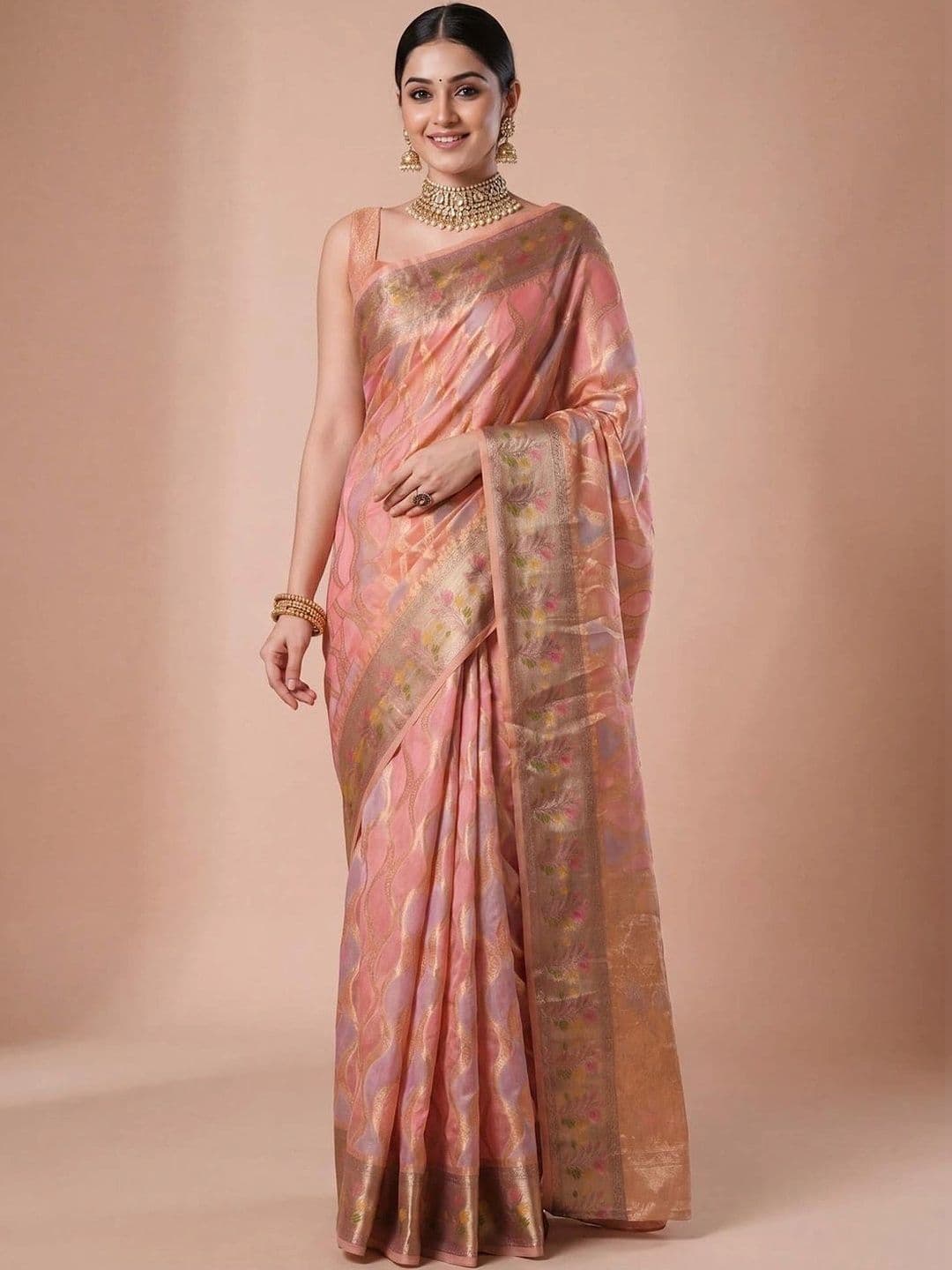 Mitera Floral Zari Organza Designer Banarasi Saree - view 1