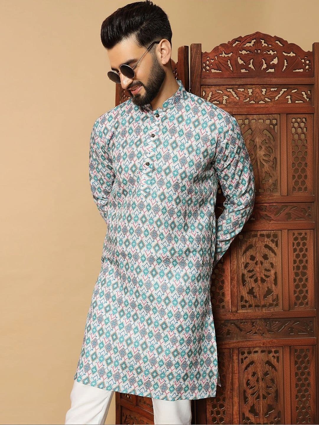 Dincharya Men Geometric Printed Kurta - view 1