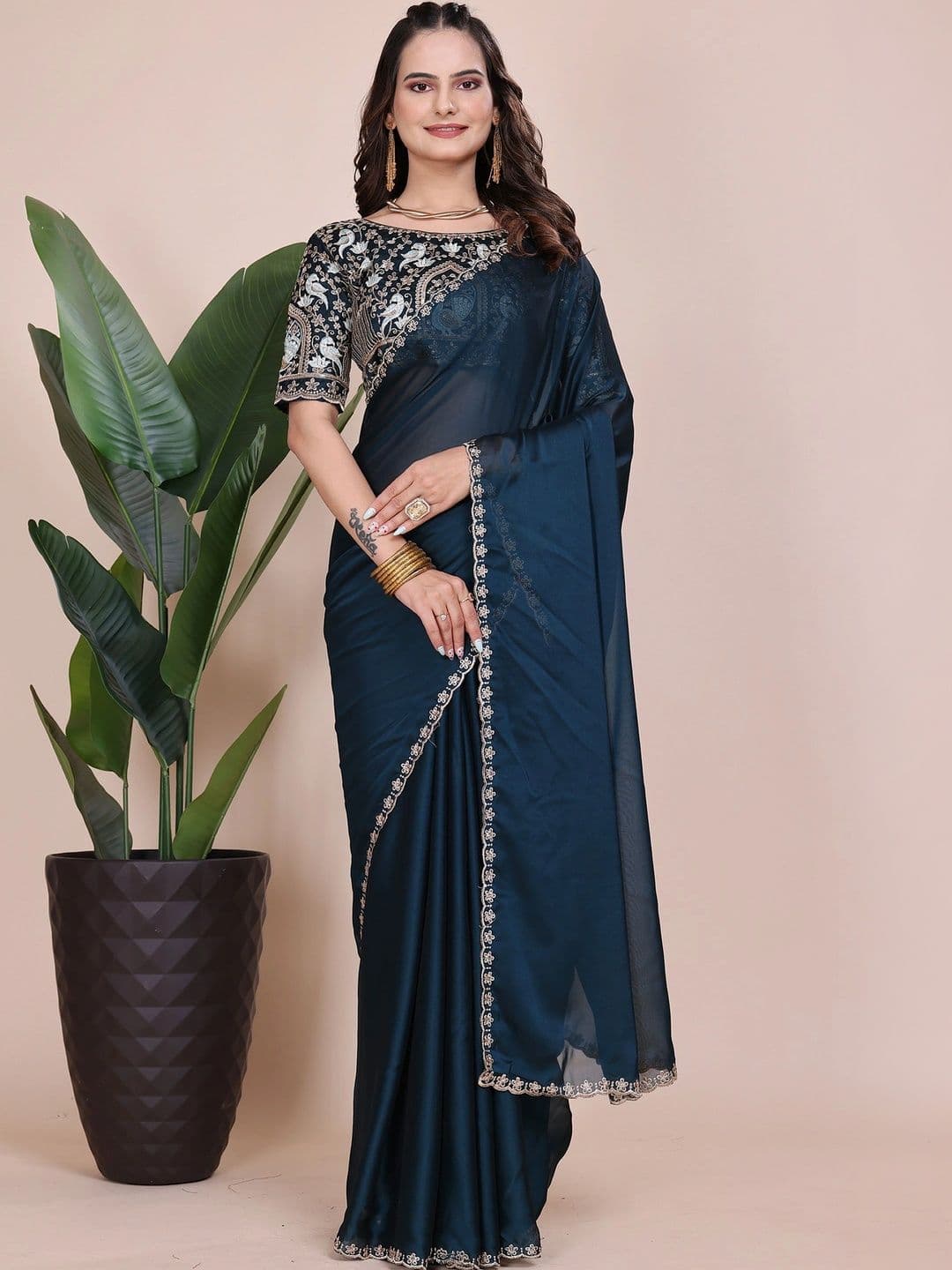 KALINI Embroidered Poly Georgette Designer Saree - view 1