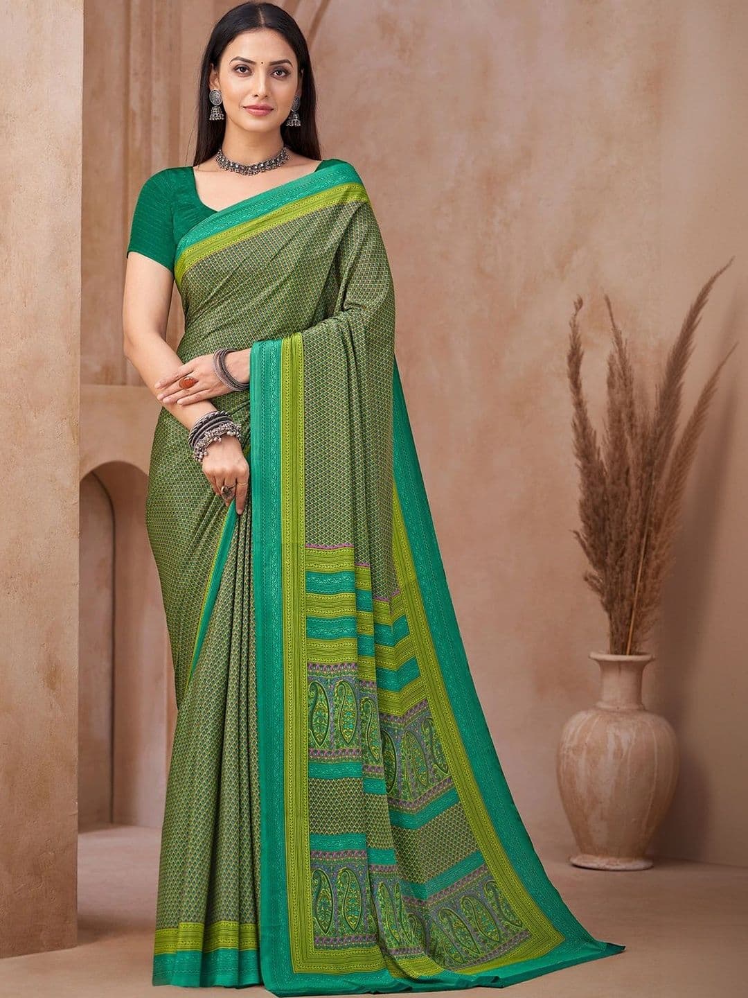 Mitera Batik Poly Crepe Designer Block Print Saree - view 1
