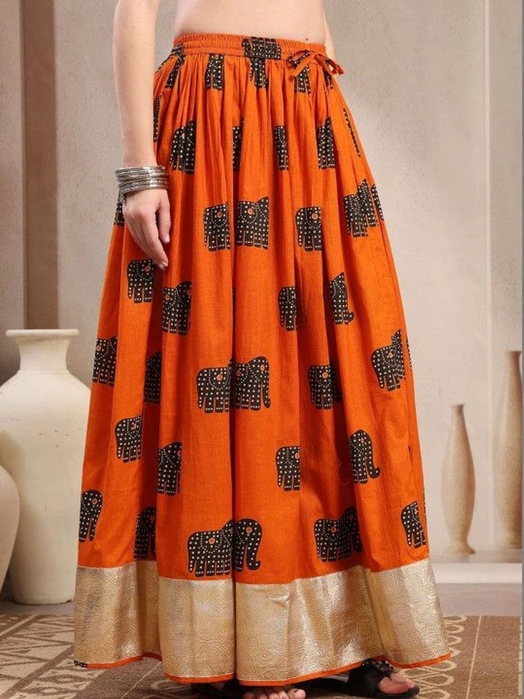 HERE&NOW Women Pure Cotton Blend Cotton Cambric Maxi Flared Skirt - view 1