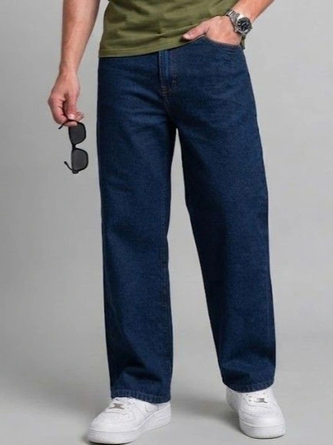 WOOMNY Men Wide Leg Mid-Rise Applique Jeans - view 1