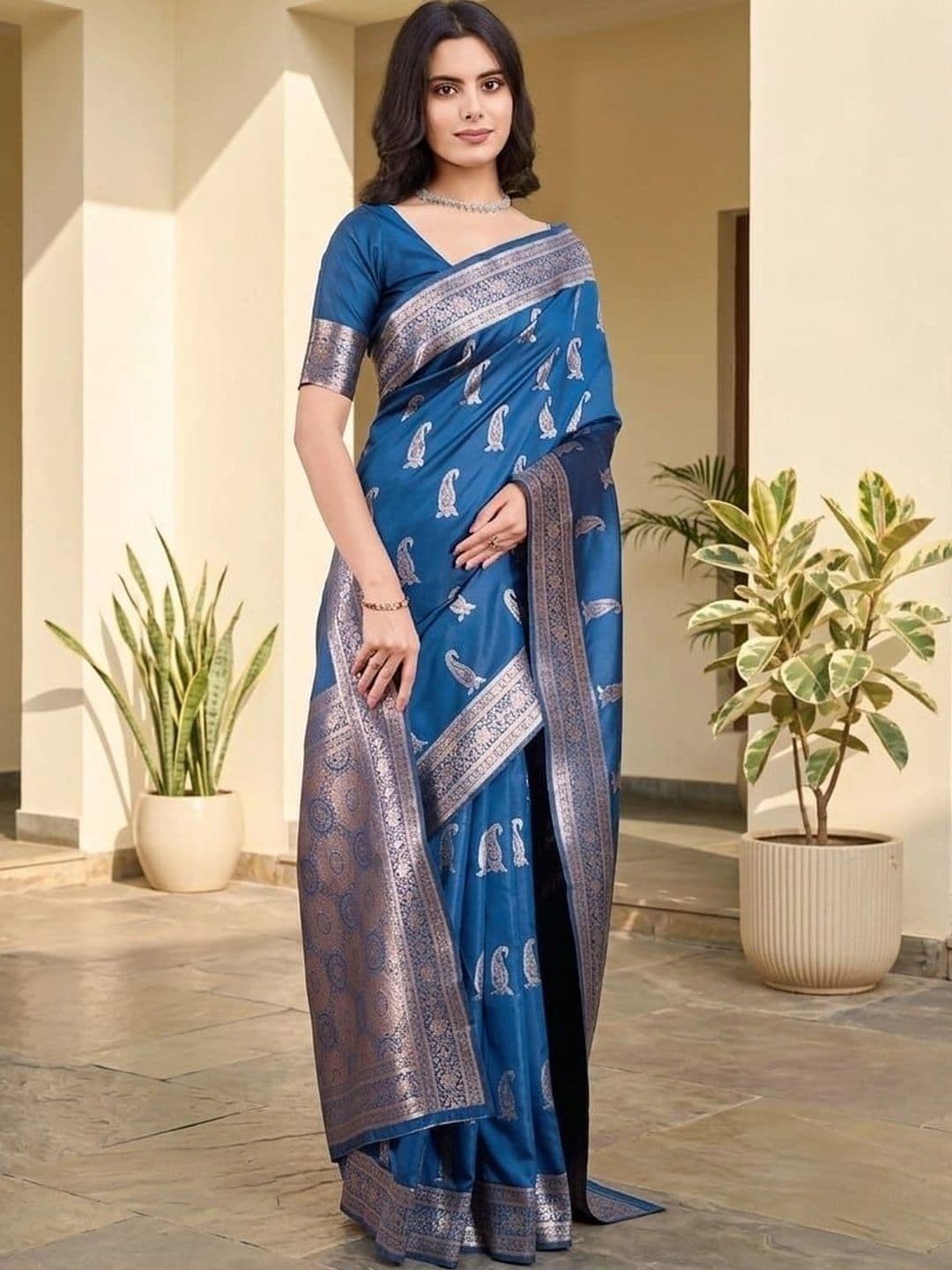 Durga Textile Woven Design Zari Silk Blend Banarasi Saree - view 1