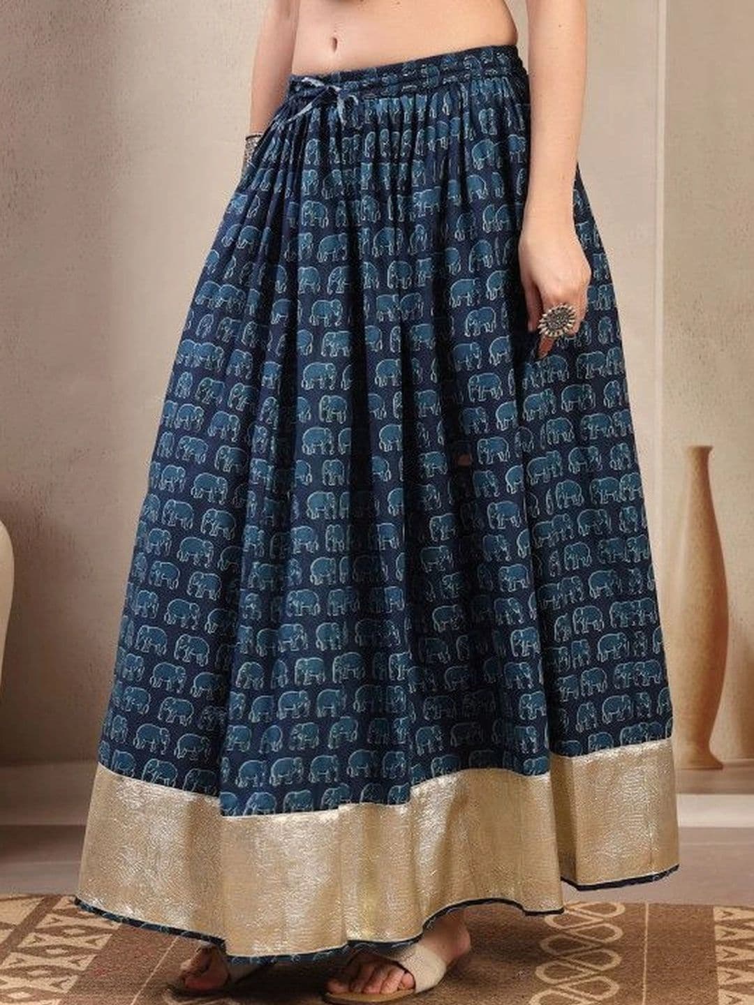 HERE&NOW Women Pure Cotton Blend Cotton Cambric Animal Maxi Flared Skirt - view 1