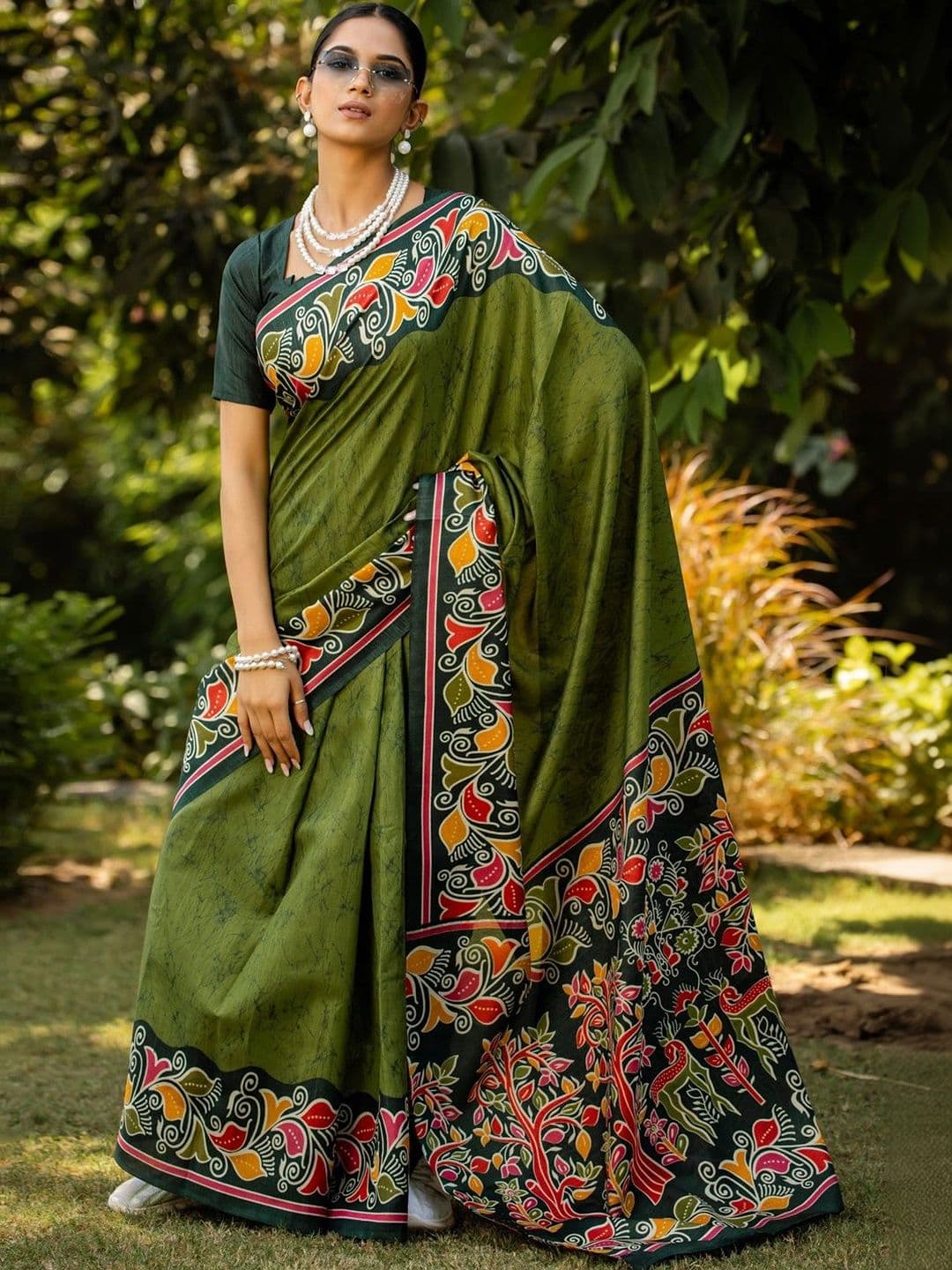Mitera Floral Designer Block Print Saree - view 1