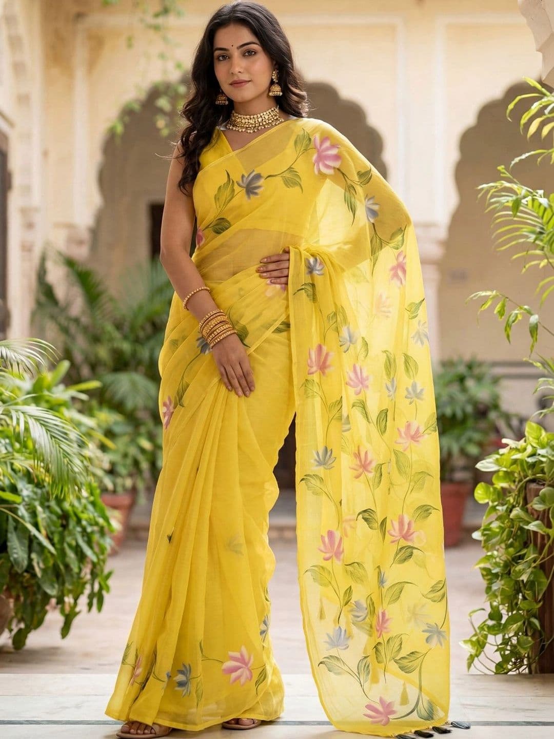 Mitera Floral Poly Georgette Designer Saree - view 1