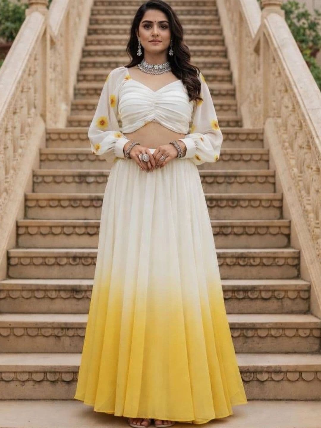 House of Pataudi Printed Semi-Stitched Lehenga & Unstitched Blouse With Dupatta - view 1