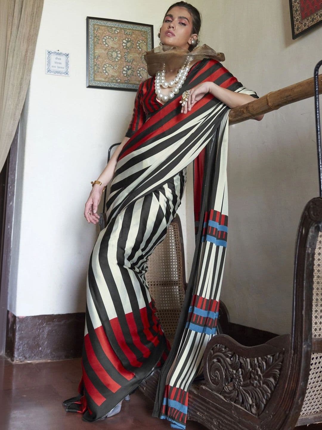 Mitera Striped Satin Designer Saree - view 1