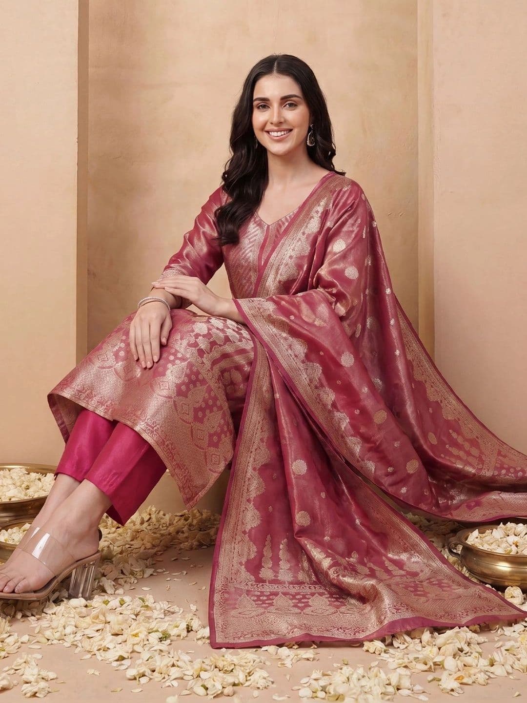 Indo Era Women Ethnic Motifs Regular Kurta with Trousers & With Dupatta - view 1