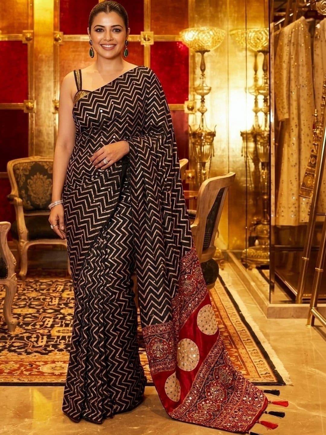 Kalista Ajrak Block Print Saree - view 1