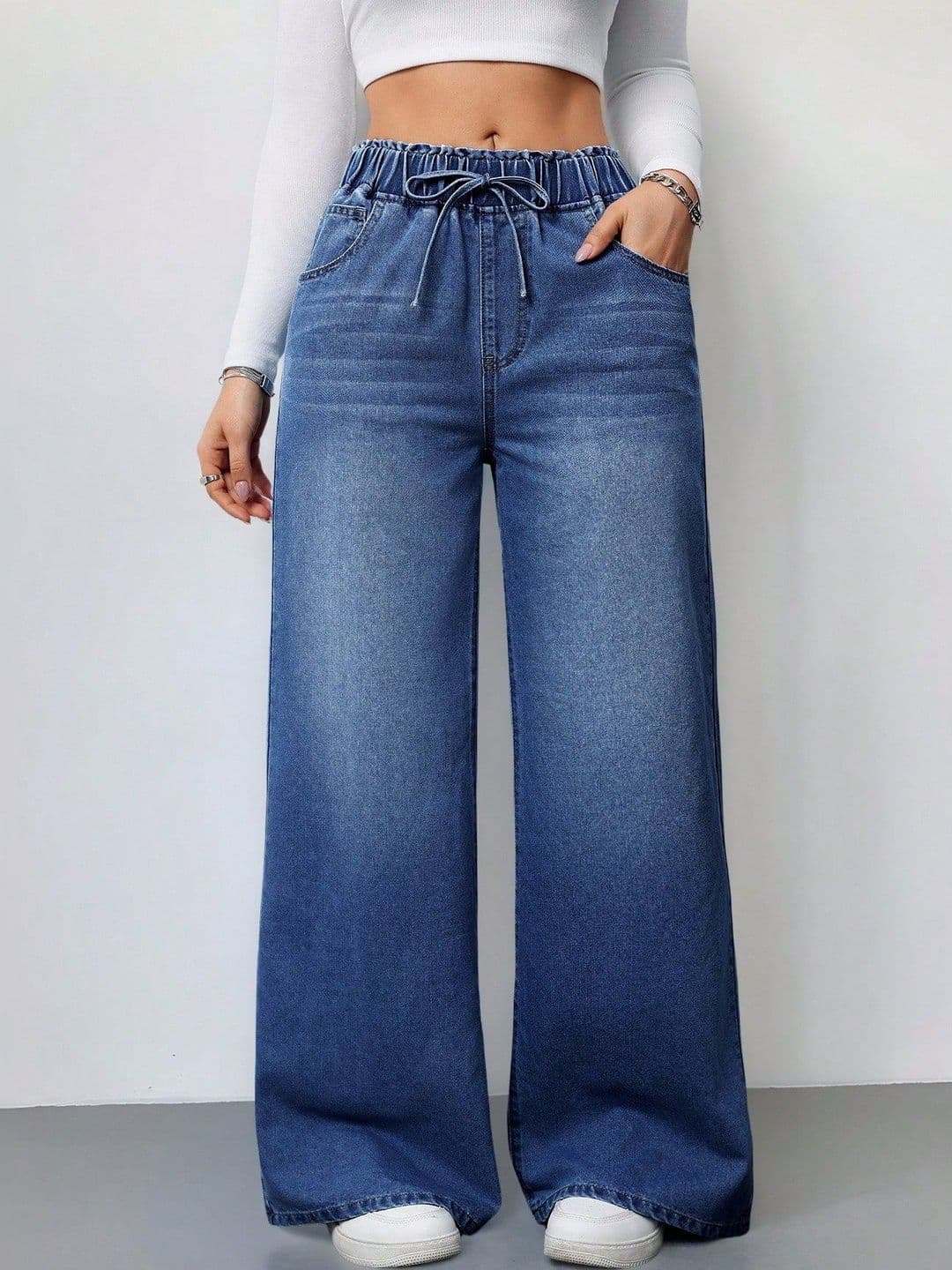 DressBerry Women Comfort Wide Leg High-Rise Light Fade Acid Wash Stretchable Jeans - view 1