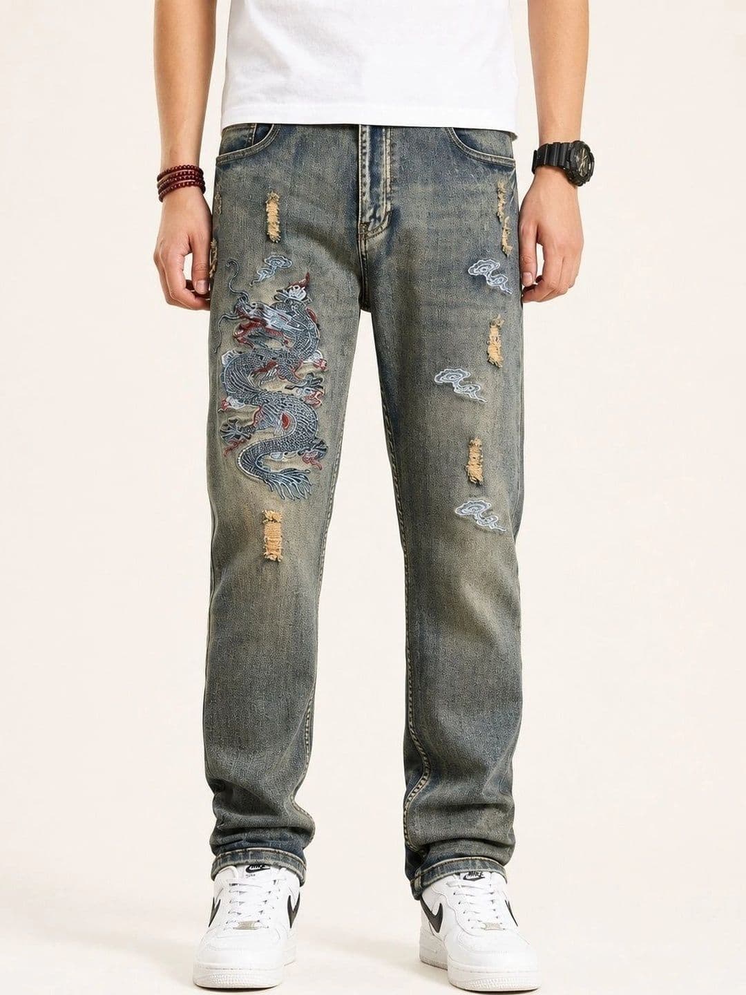 StyleCast x Revolte Men Slim Fit Mid-Rise Highly Distressed Heavy Fade Embroidered Stretchable Jeans - view 1