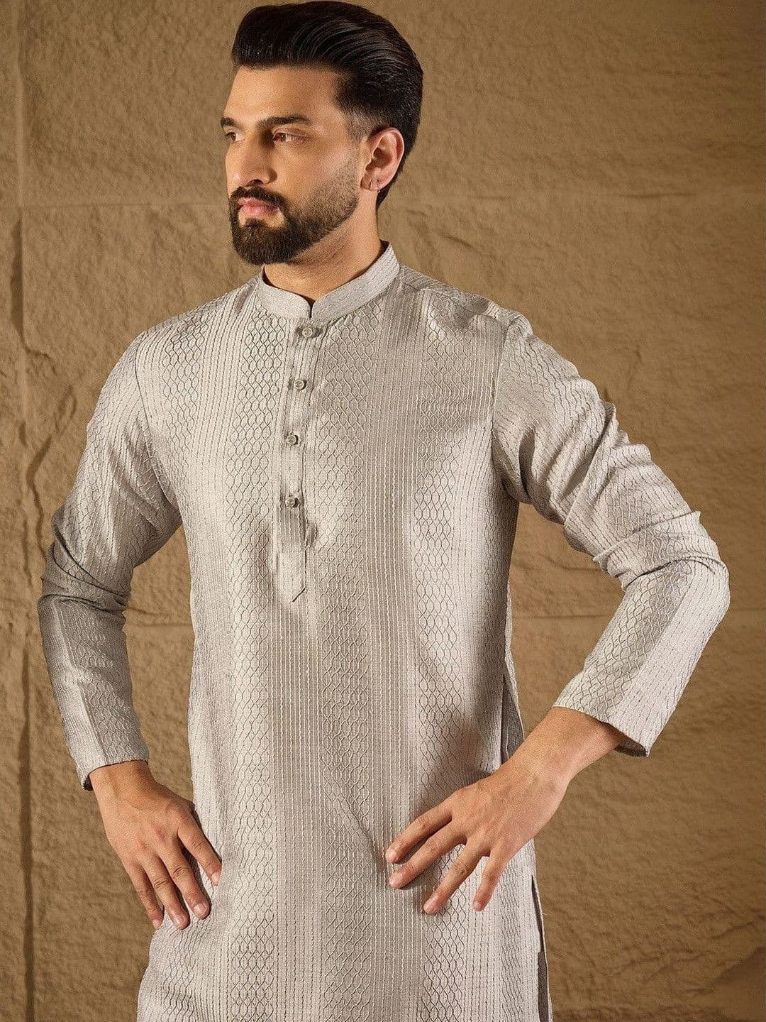 House of Pataudi Embroidered Mandarin Collar Calf Length Straight Kurtas - view 1