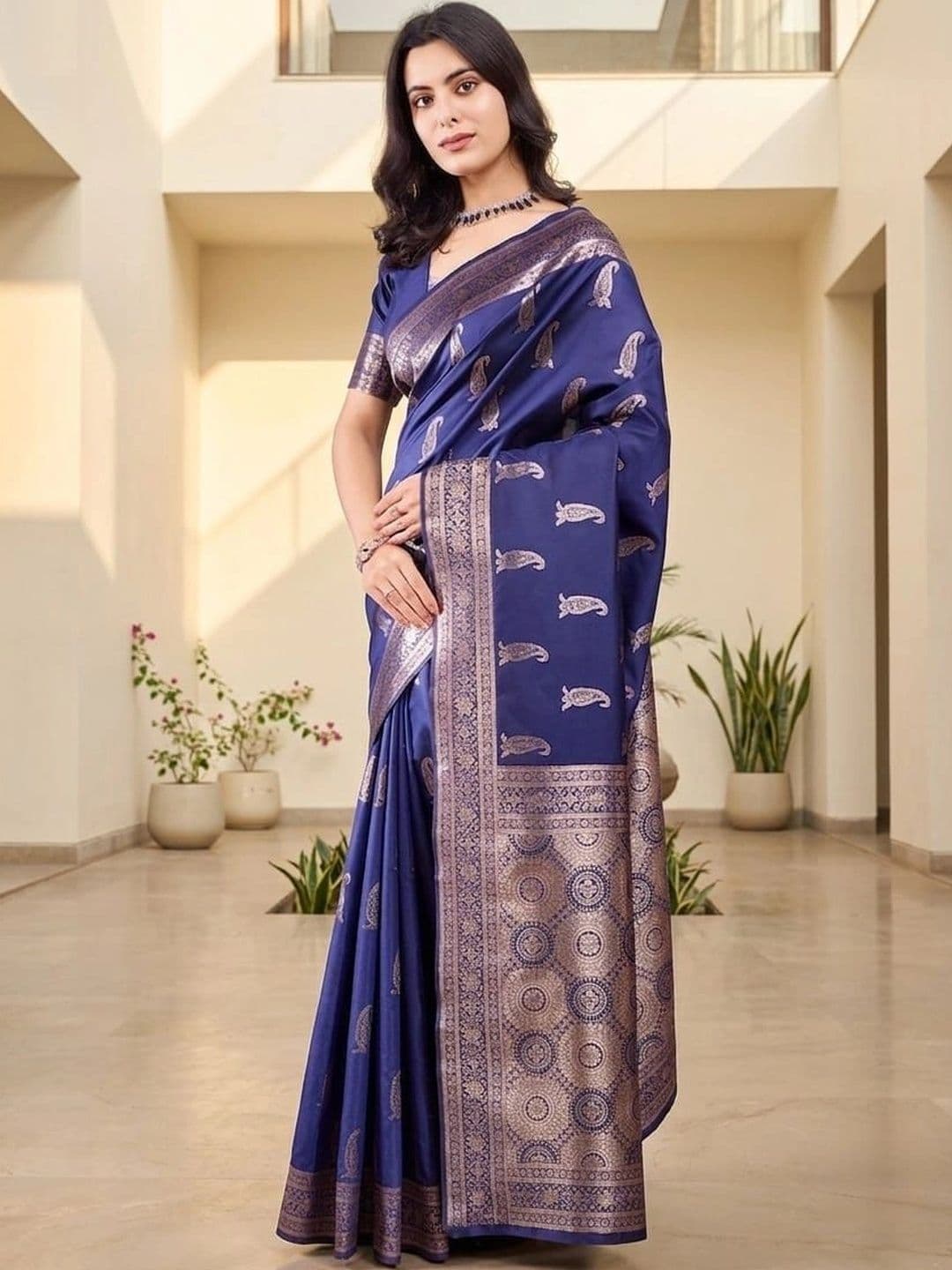 Durga Textile Woven Design Zari Silk Blend Banarasi Saree - view 1