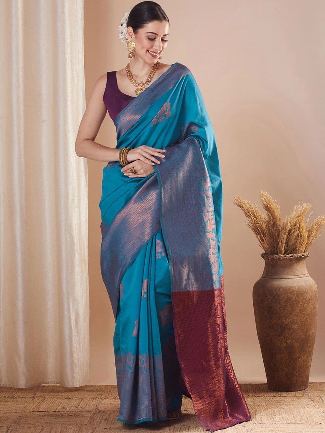 Mitera Woven Design Zari Silk Blend Designer Banarasi Saree - view 1
