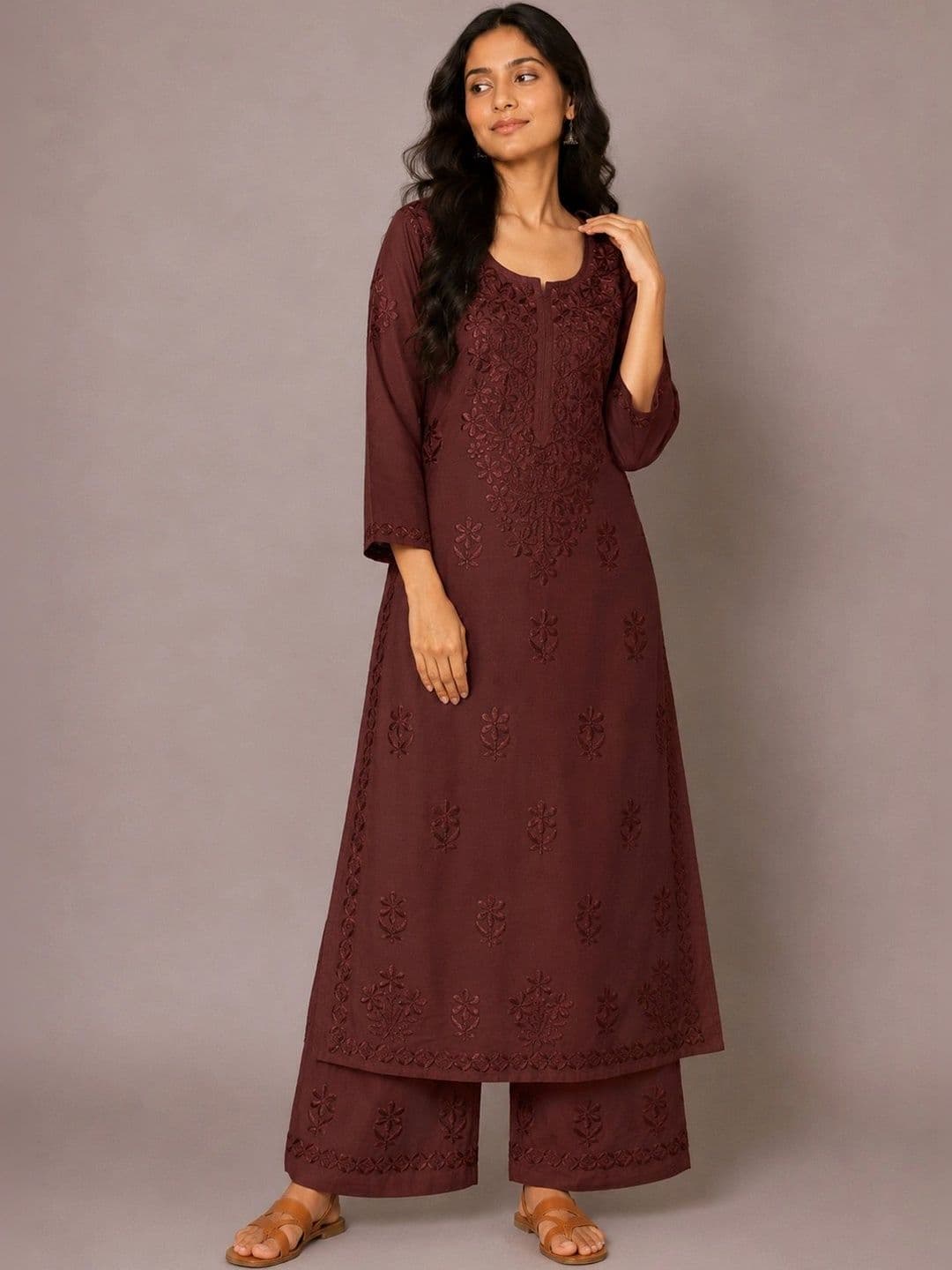 colorkosh Women Ethnic Motifs Embroidered Regular Thread Work Kurta with Palazzos - view 1