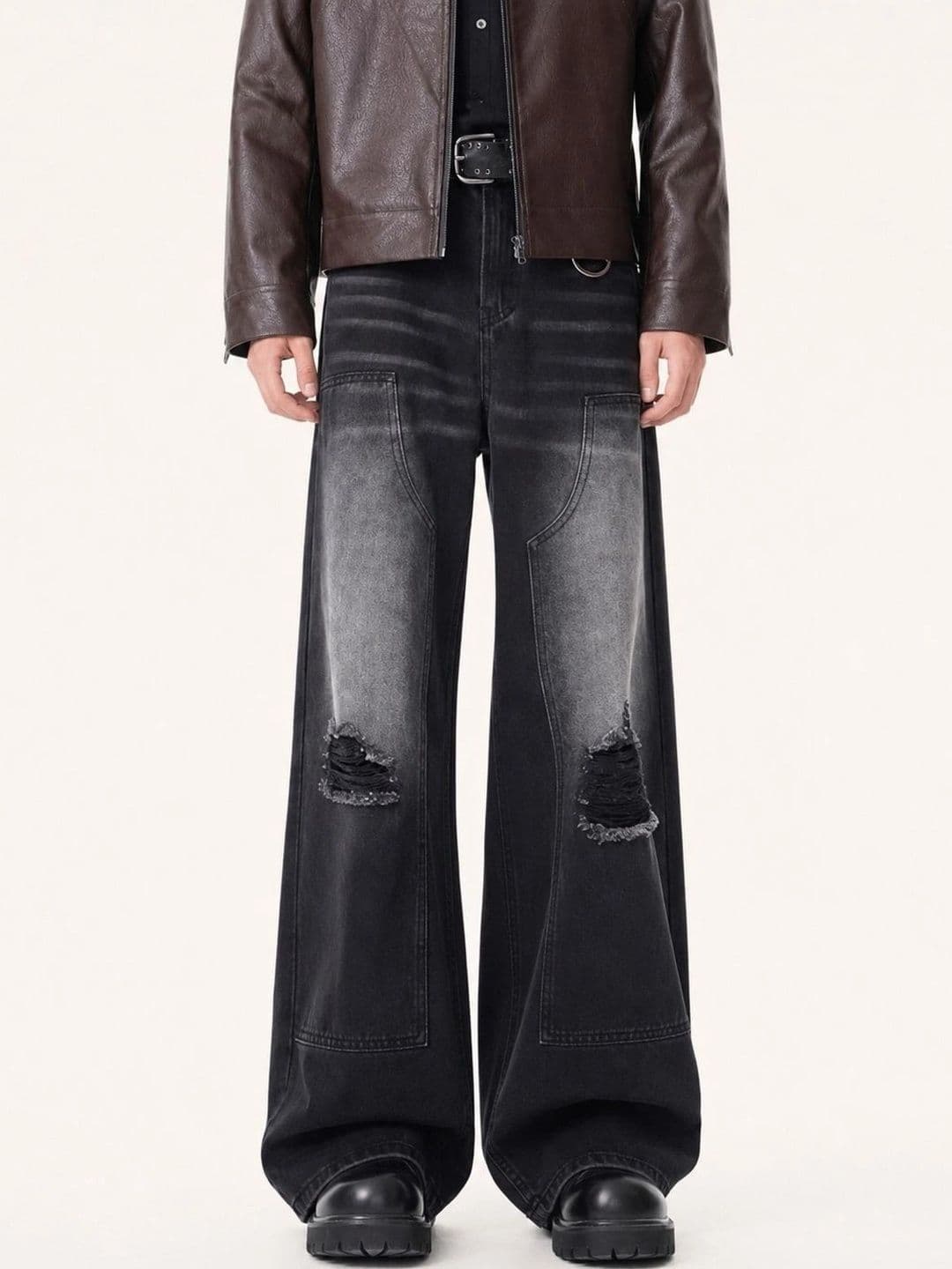 StyleCast x Revolte Men Wide Leg Mid-Rise Highly Distressed Light Fade Jeans - view 1