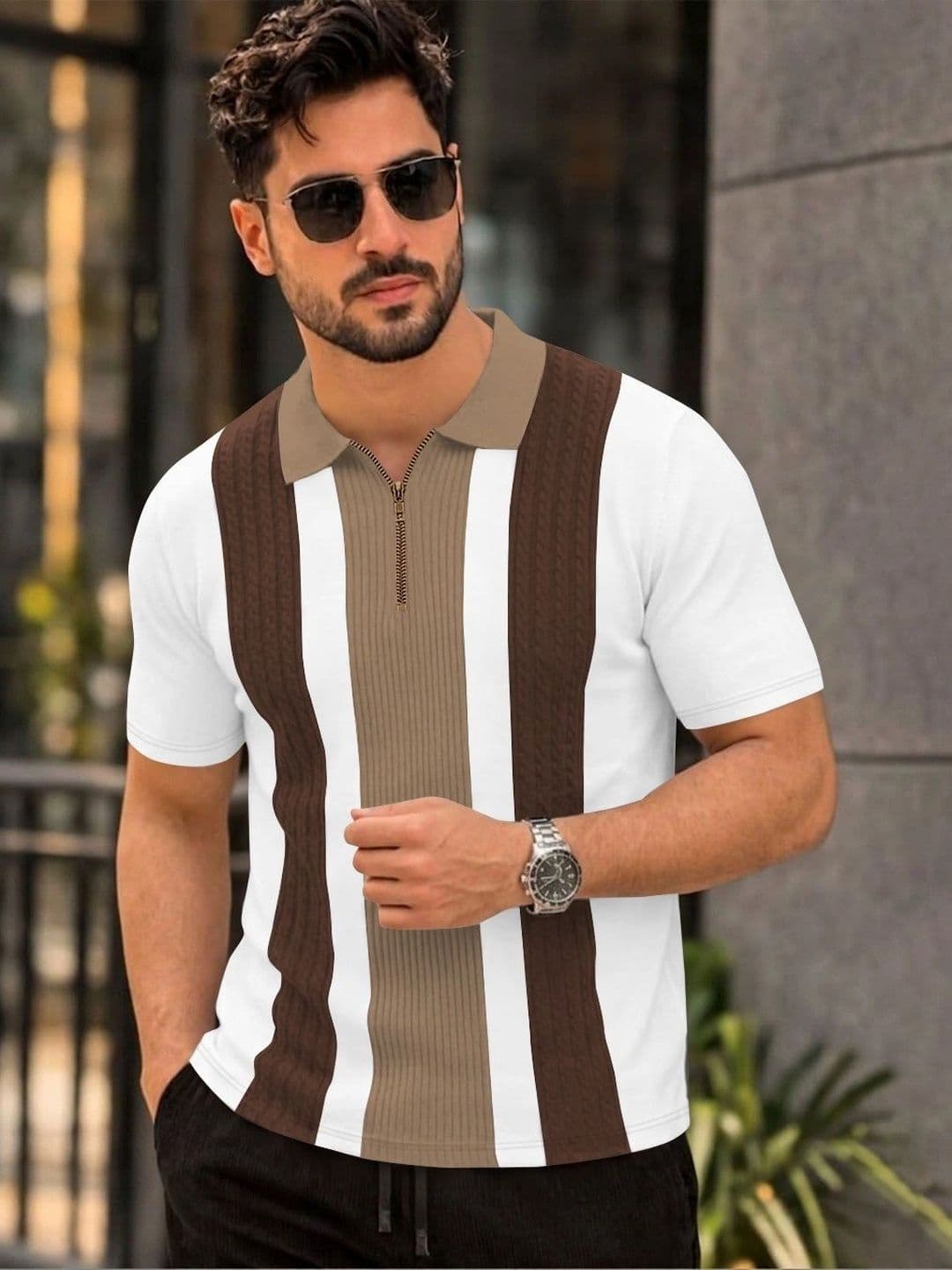 HERE&NOW Men Colourblocked Polo Collar T-shirt - view 1