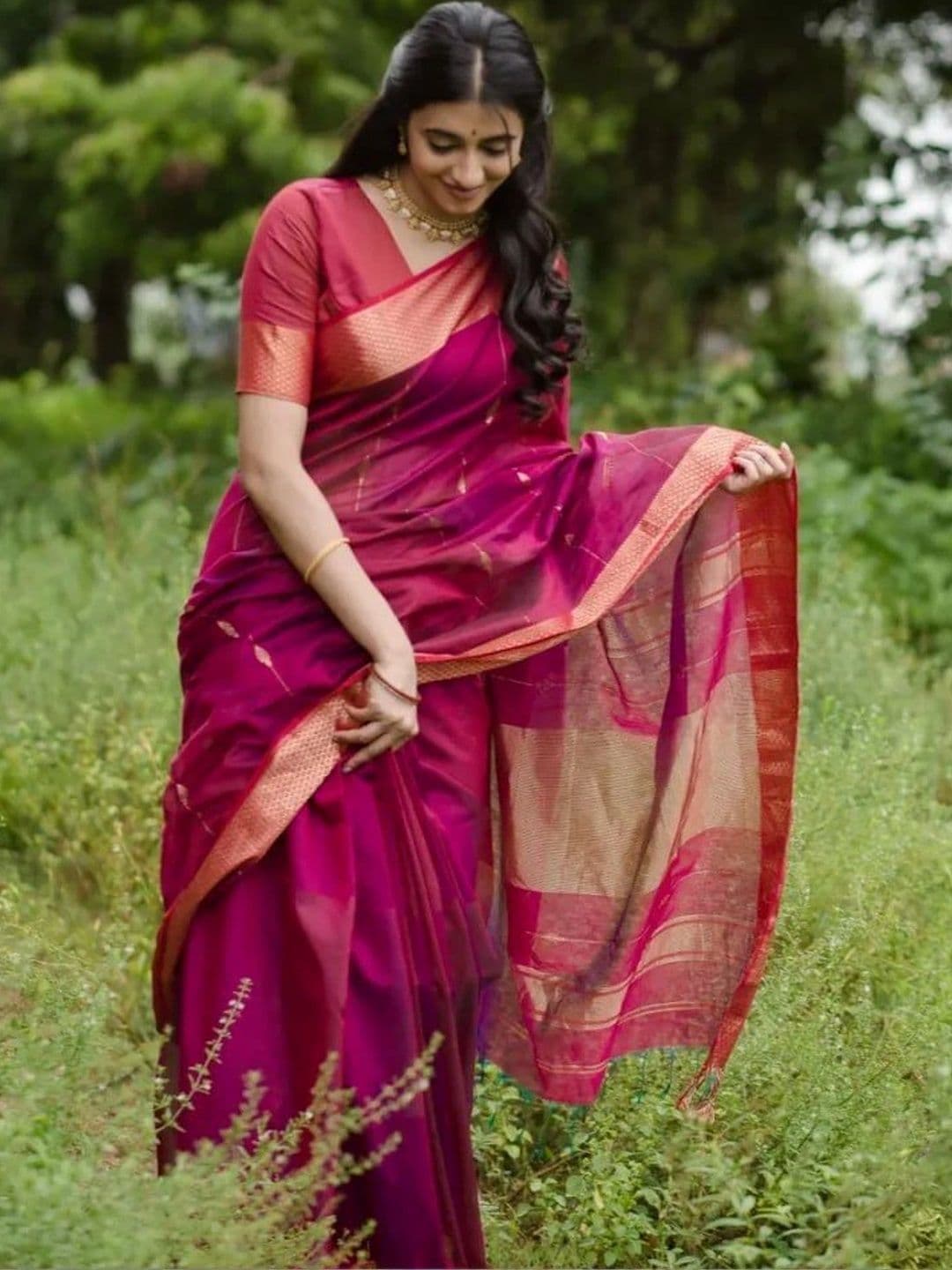 HERE&NOW Zari Silk Blend Kanjeevaram Saree - view 1