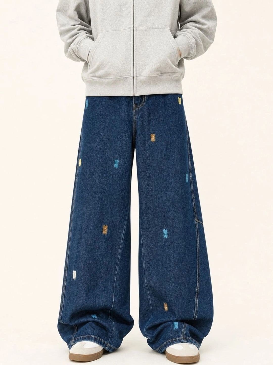 StyleCast x Revolte Men Wide Leg Mid-Rise Heavy Fade Embroidered Jeans - view 1