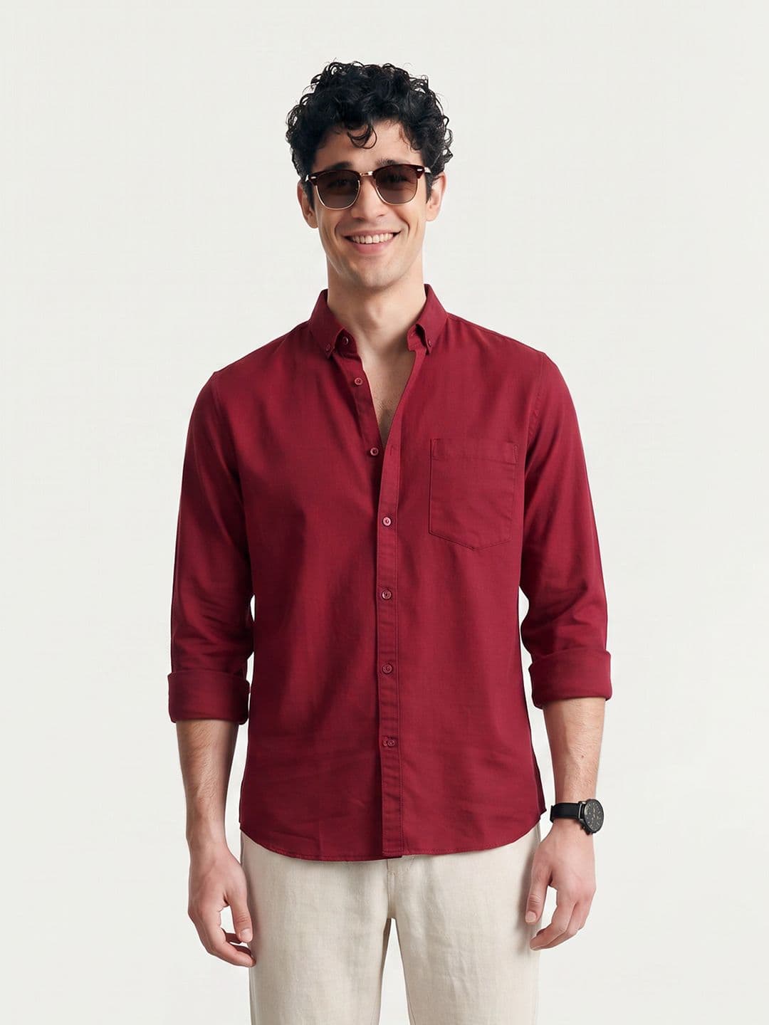 Mast & Harbour Button-Down Collar Pure Cotton Casual Shirt - view 1