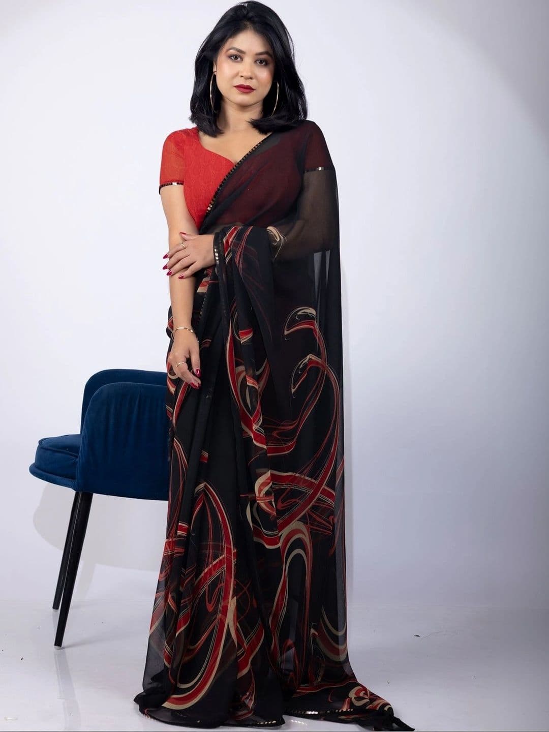 KALINI Sequinned Poly Georgette Designer Saree - view 1