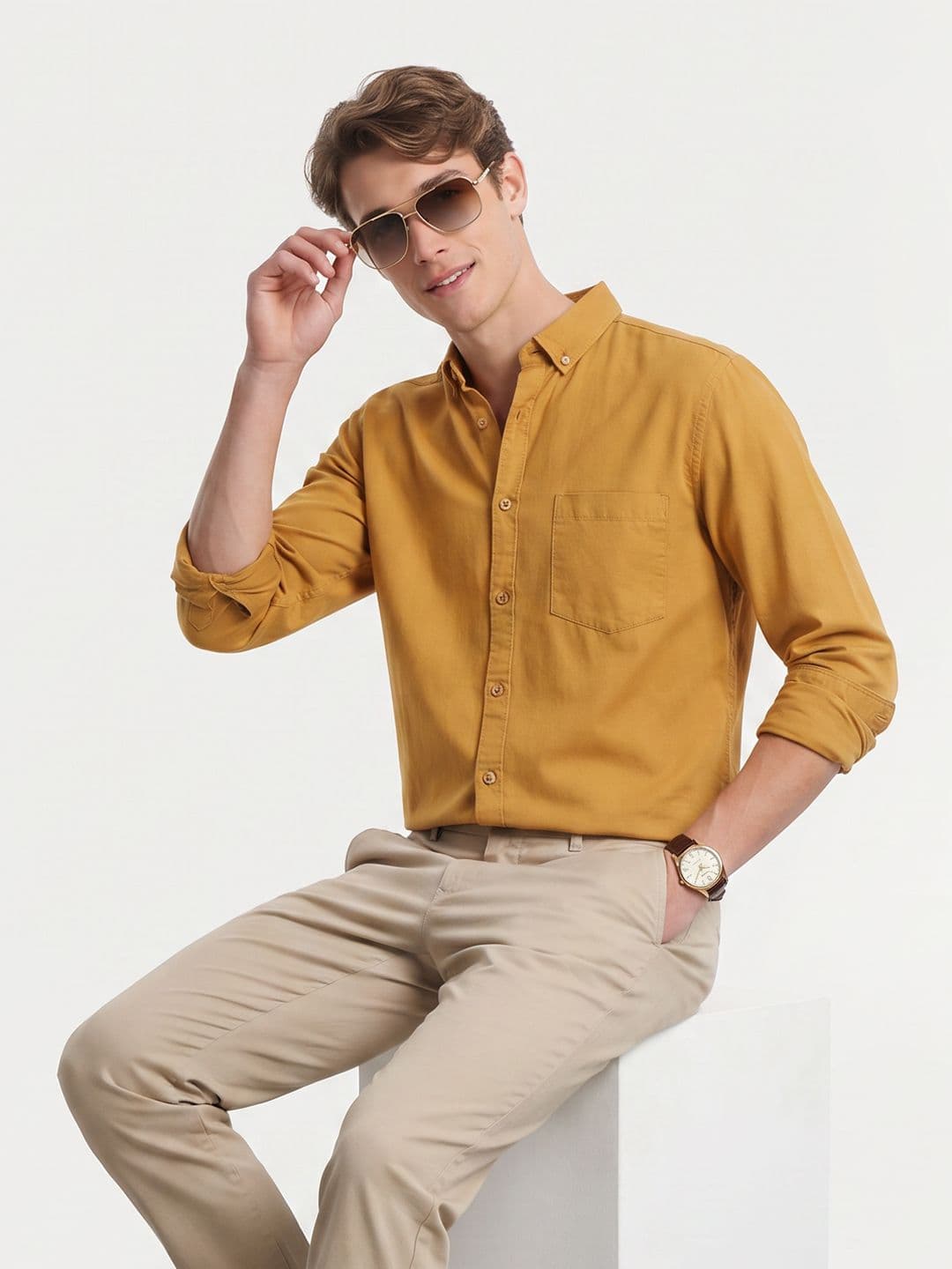 Mast & Harbour Button-Down Collar Pure Cotton Casual Shirt - view 1
