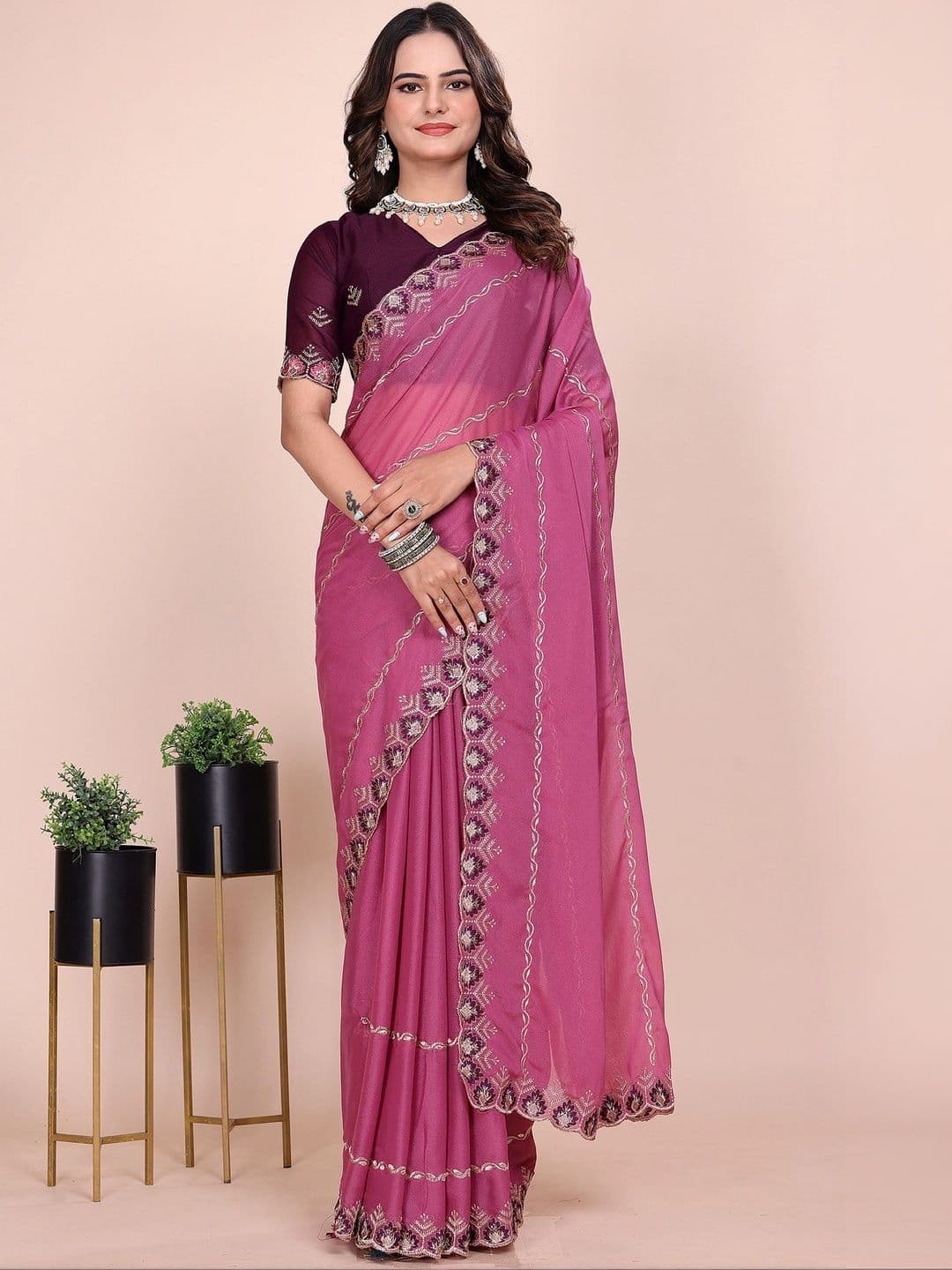 KALINI Ethnic Motifs Embroidered Poly Georgette Designer Saree - view 1