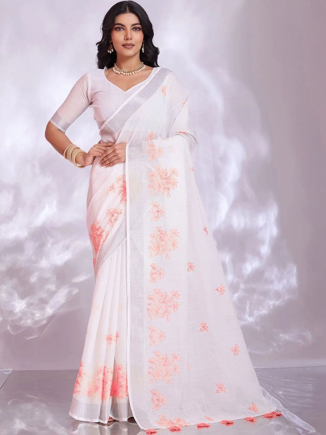 Mitera Embellished Pure Linen Designer Saree - view 1