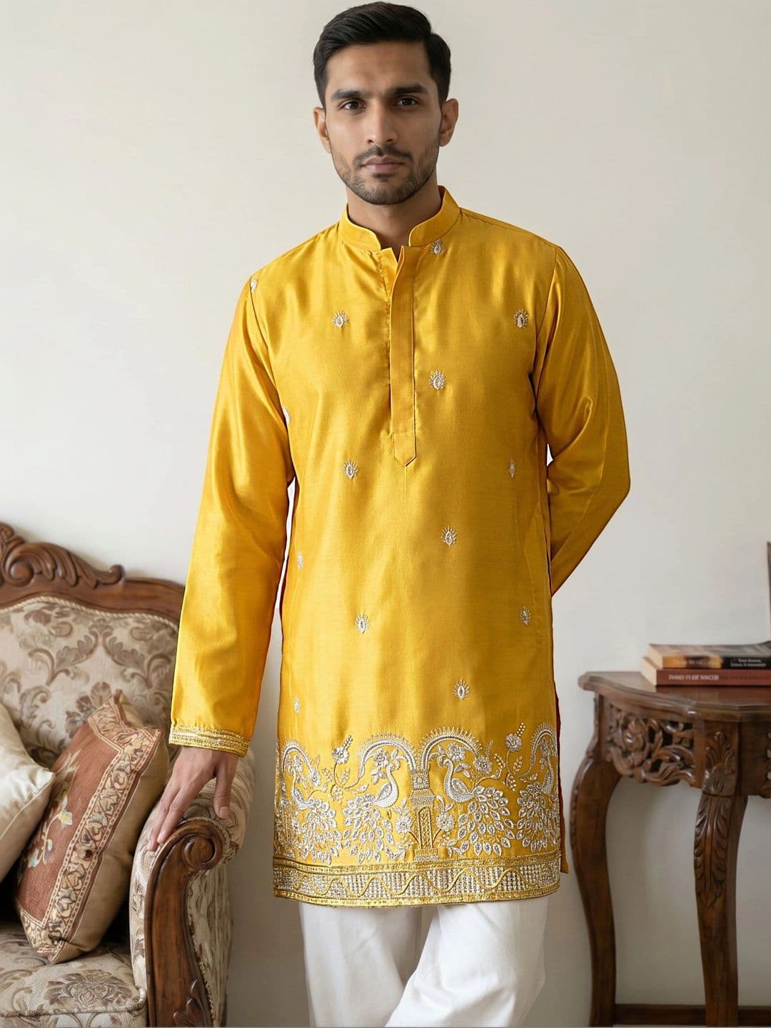 Jompers Men Ethnic Motifs Embroidered Thread Work Kurta - view 1
