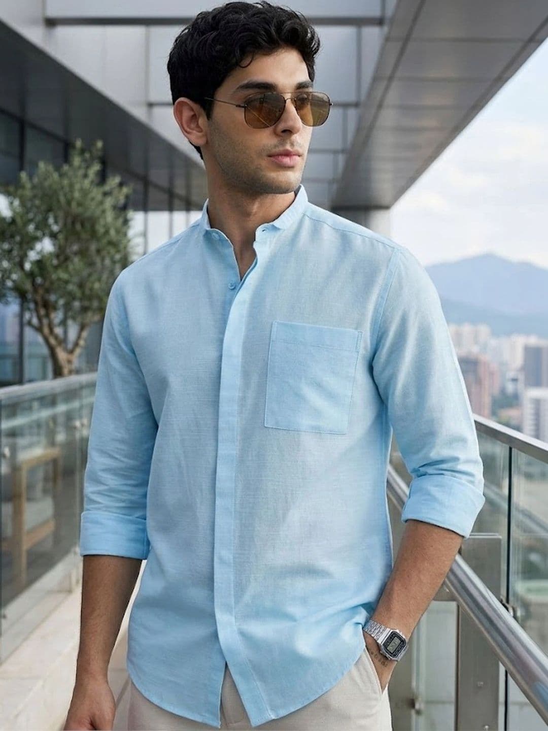 Urbano Fashion Men Slim Collar Solid Cotton Casual Regular Fit Shirt - view 1