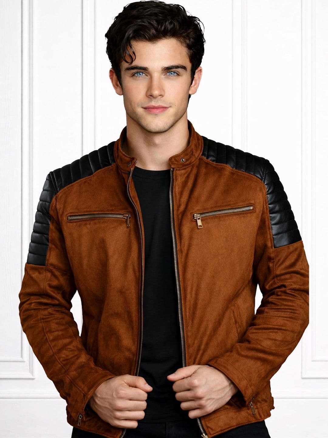 Leather Retail Men Suede Outdoor Biker Jacket - view 1