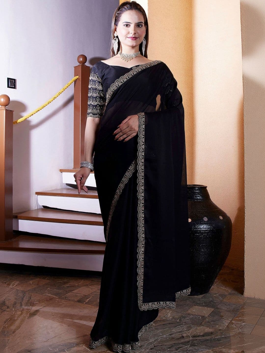 Panzora Embroidered Poly Chiffon Designer Saree - view 1