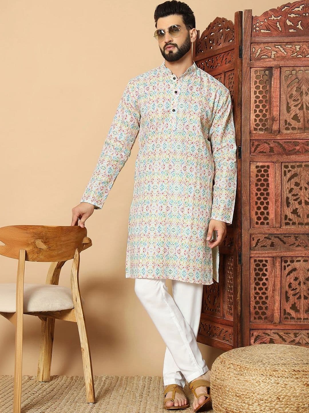 Dincharya Men Geometric Printed Kurta - view 1