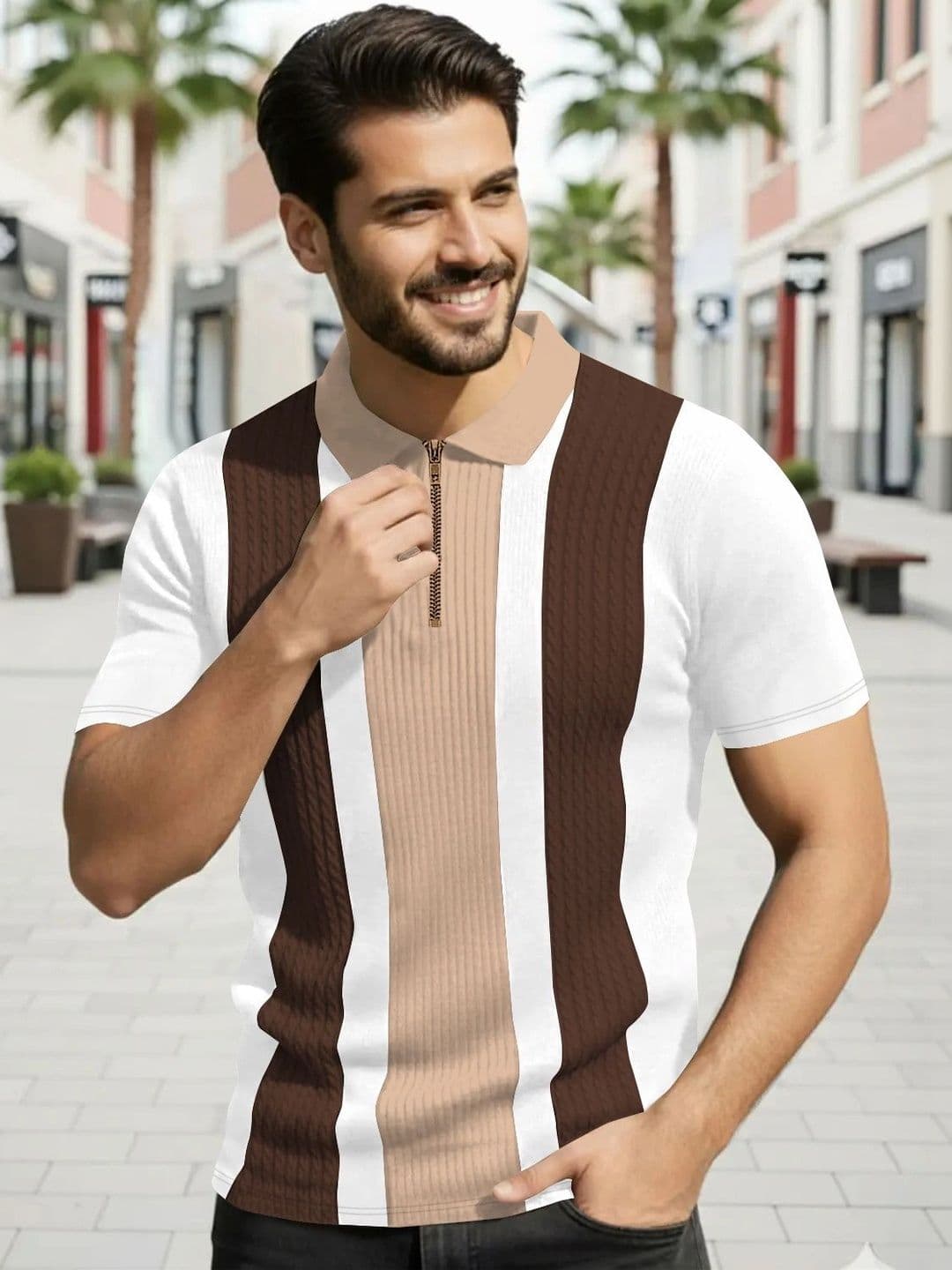 MODALEN Men Colourblocked Polo Collar T-shirt - view 1