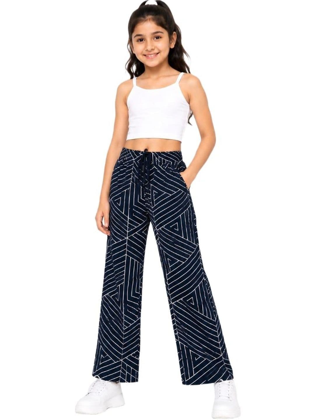 CHILINS Girls Cotton Black Striped Knitted Palazzos - view 1