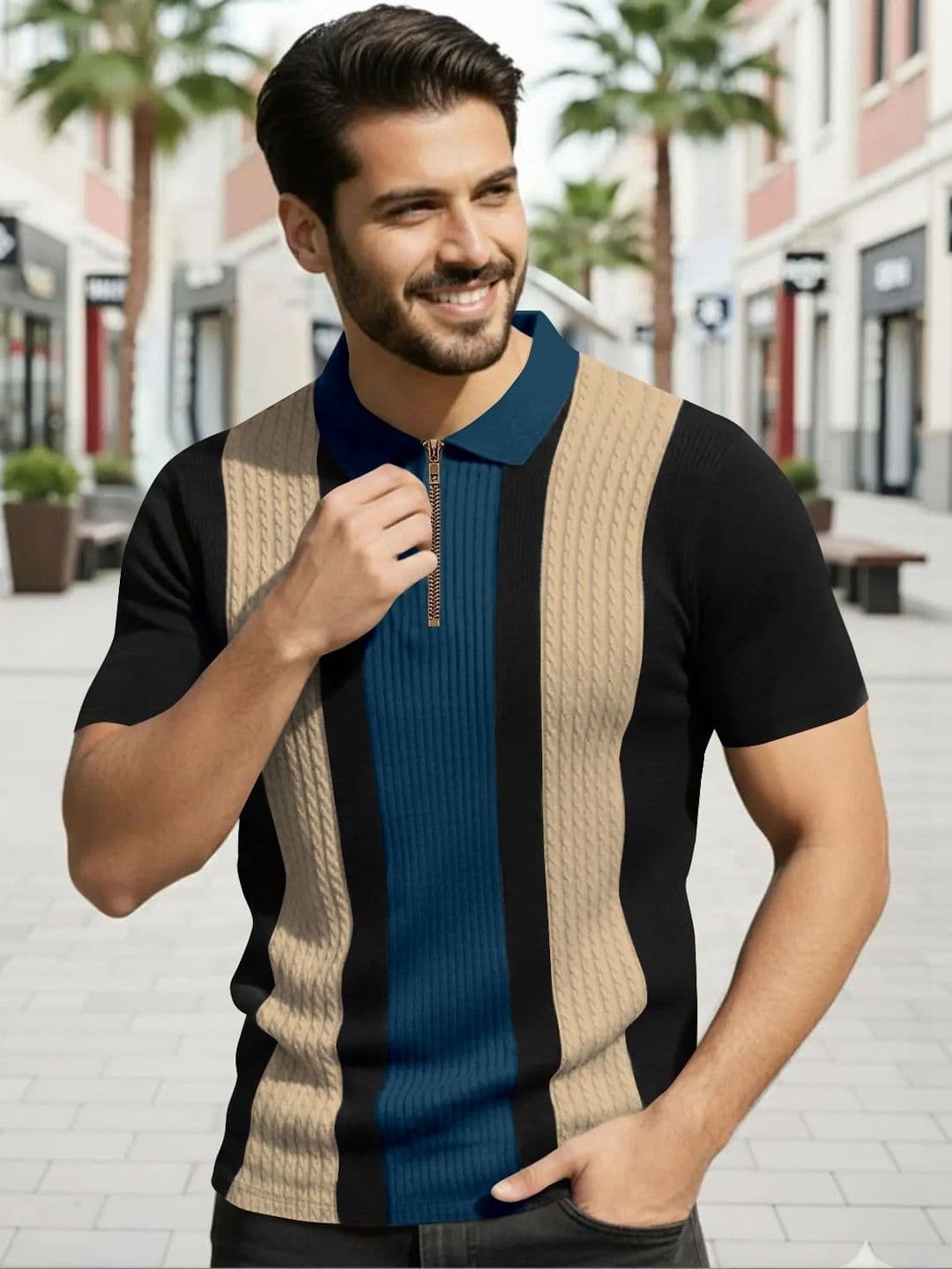 MODALEN Men Colourblocked Polo Collar T-shirt - view 1